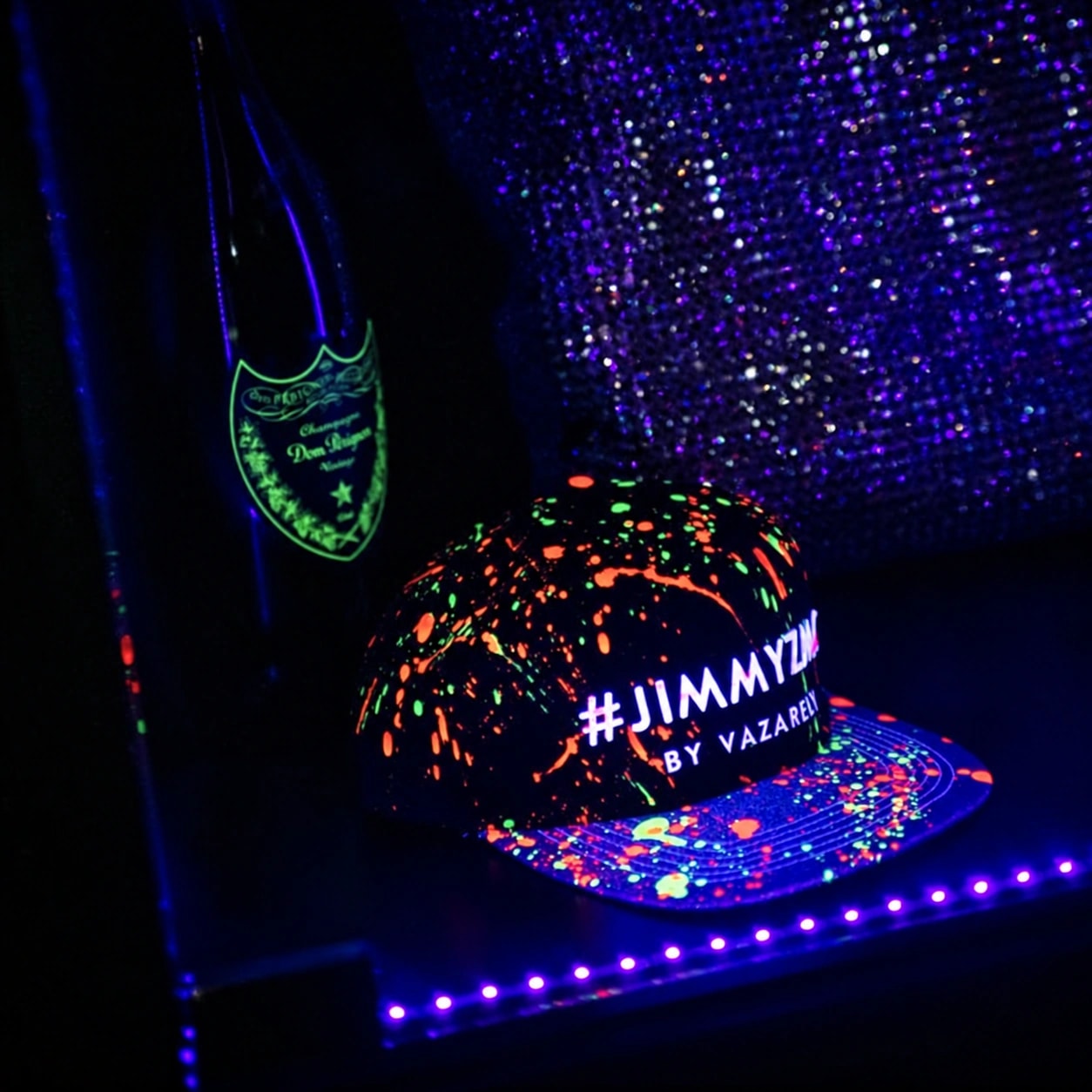 UV Reactive Cap, hand-painted accessories by Saiff Vasarhelyi